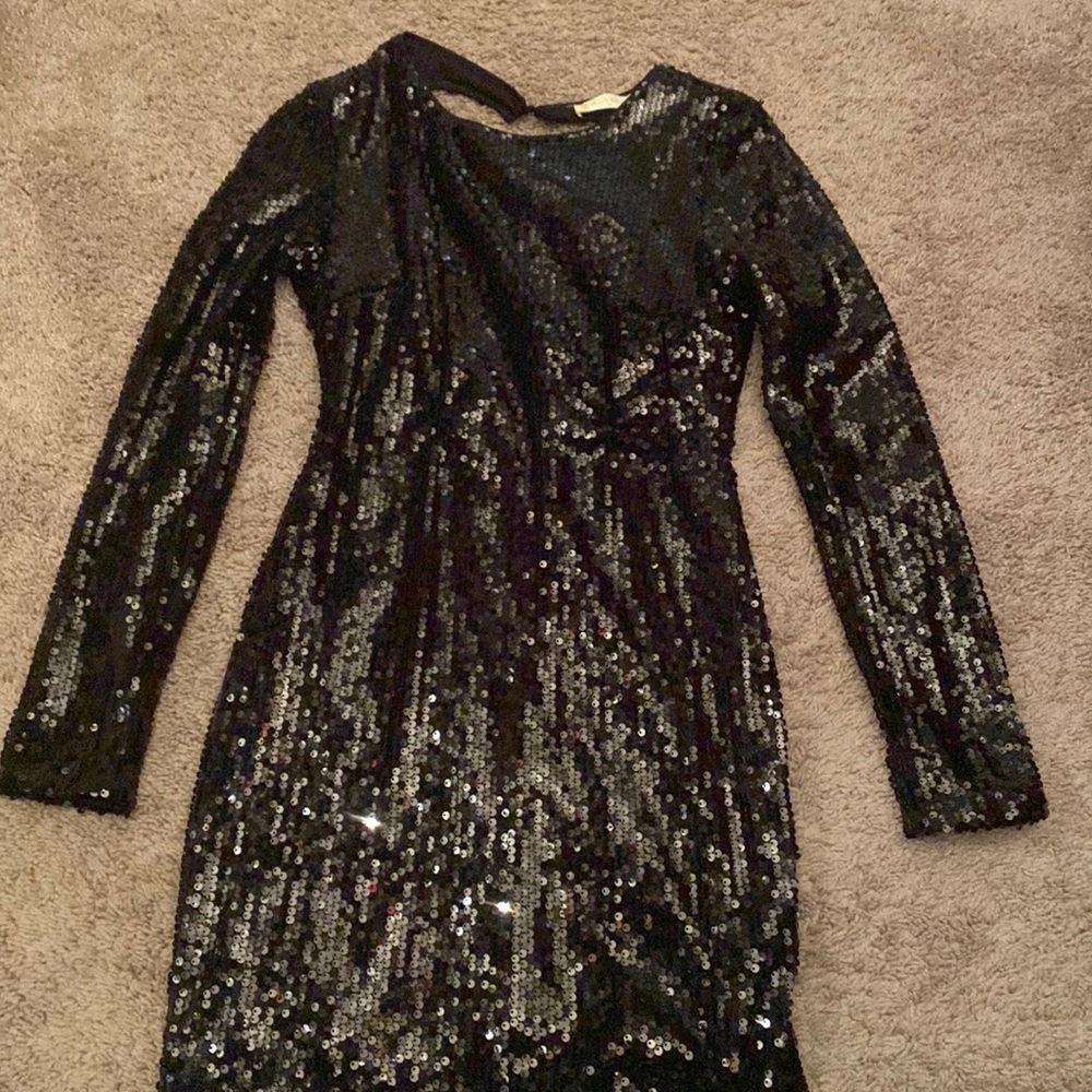 Black sequin Altar’d state open back party dress